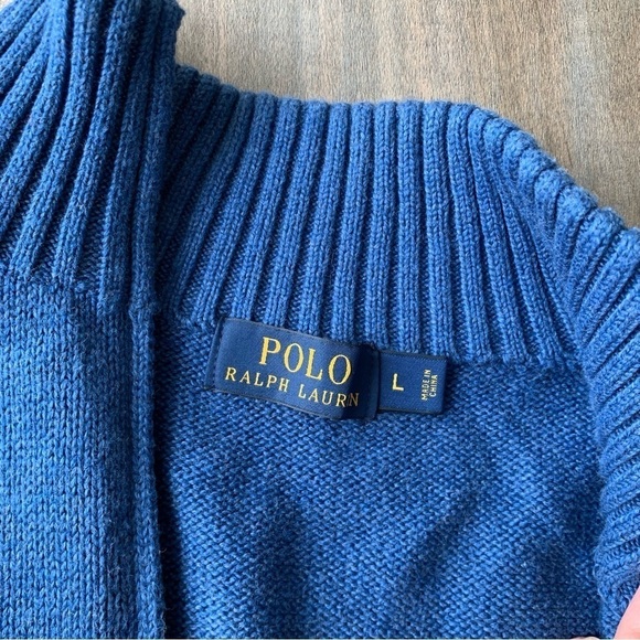 Vtg Polo Ralph Lauren men’s cotton knit half zip sweater blue size large - Picture 3 of 6